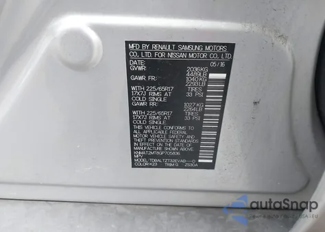 2016 Nissan Rogue Sv z USA, uszkodzony, nr VIN KNMAT2MT8GP705836